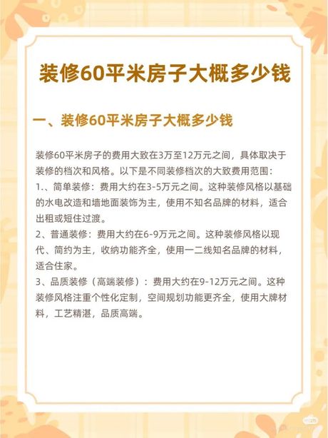 60平方装修一般需要多少钱，60平方米房屋装修费用概览