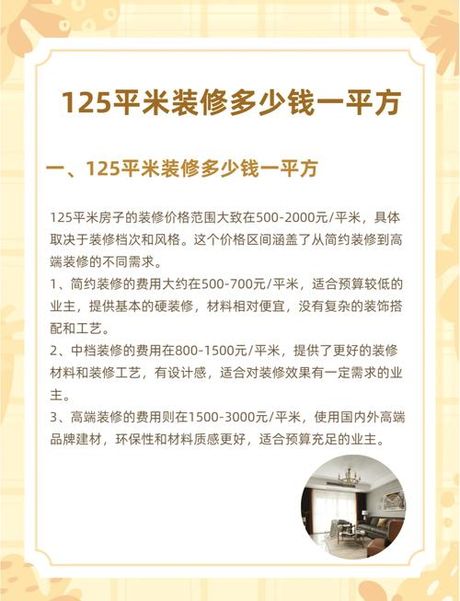 125平米房子装修大概要多少钱，125平米房子装修费用全解析